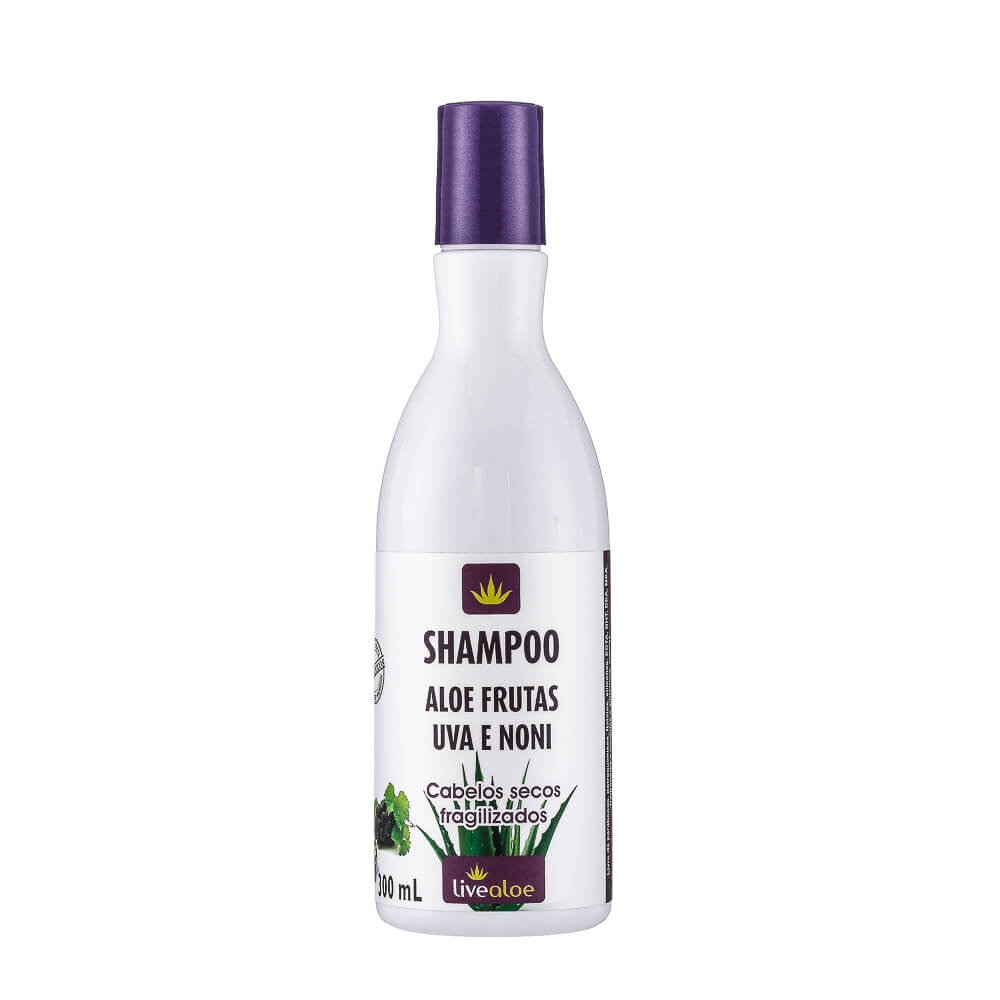 Shampoo Vegano Natural de Aloe Frutas com Uva e Noni para Cabelos Secos